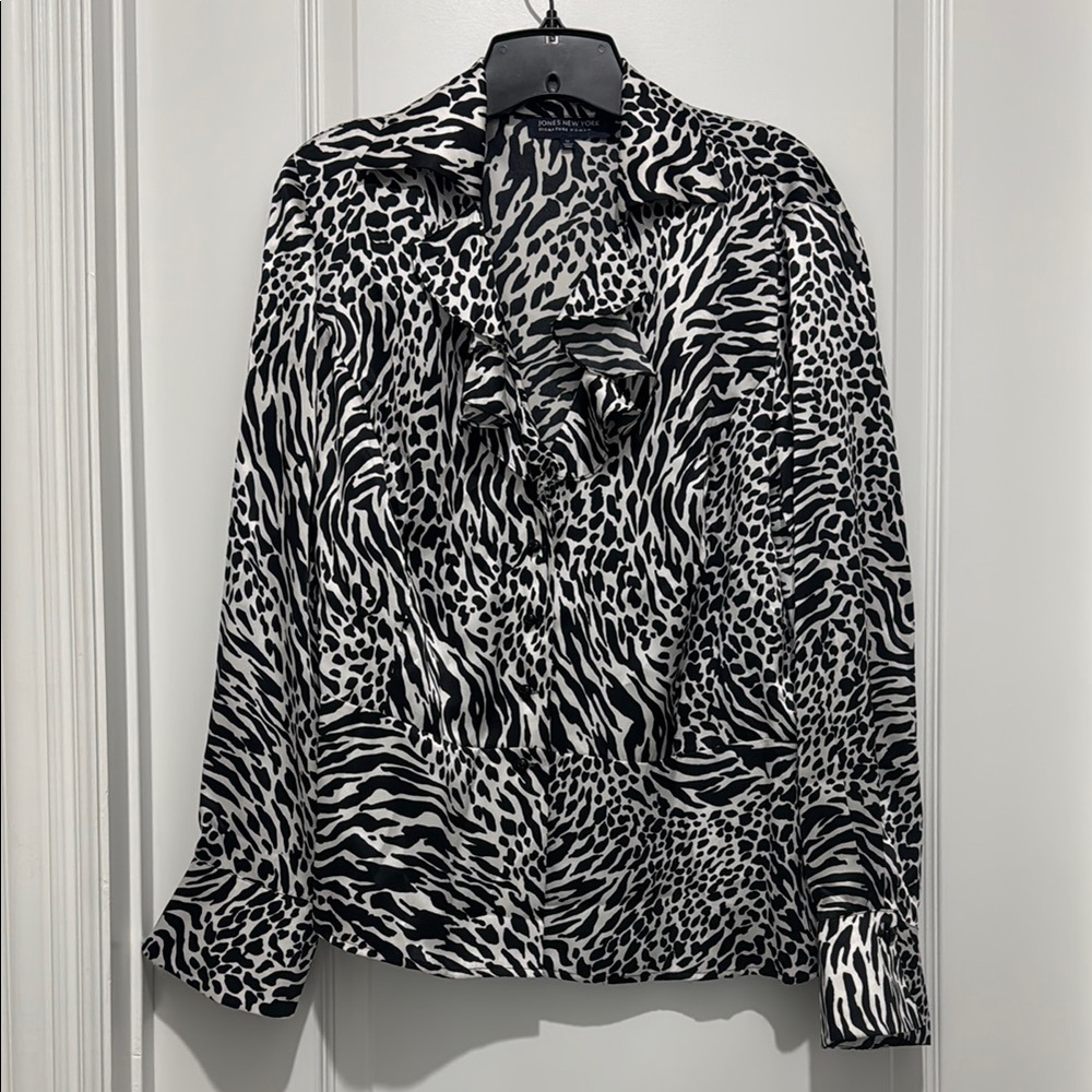 Jones New York Black and White Animal Print Blouse - XL